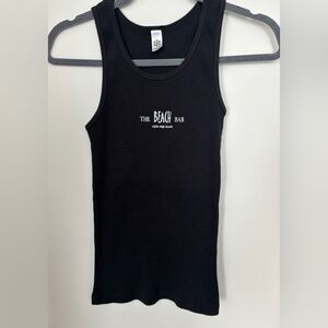 Black Ribbed Tank Top with 'The Beach Bar' Graphic Size XL - but is very small